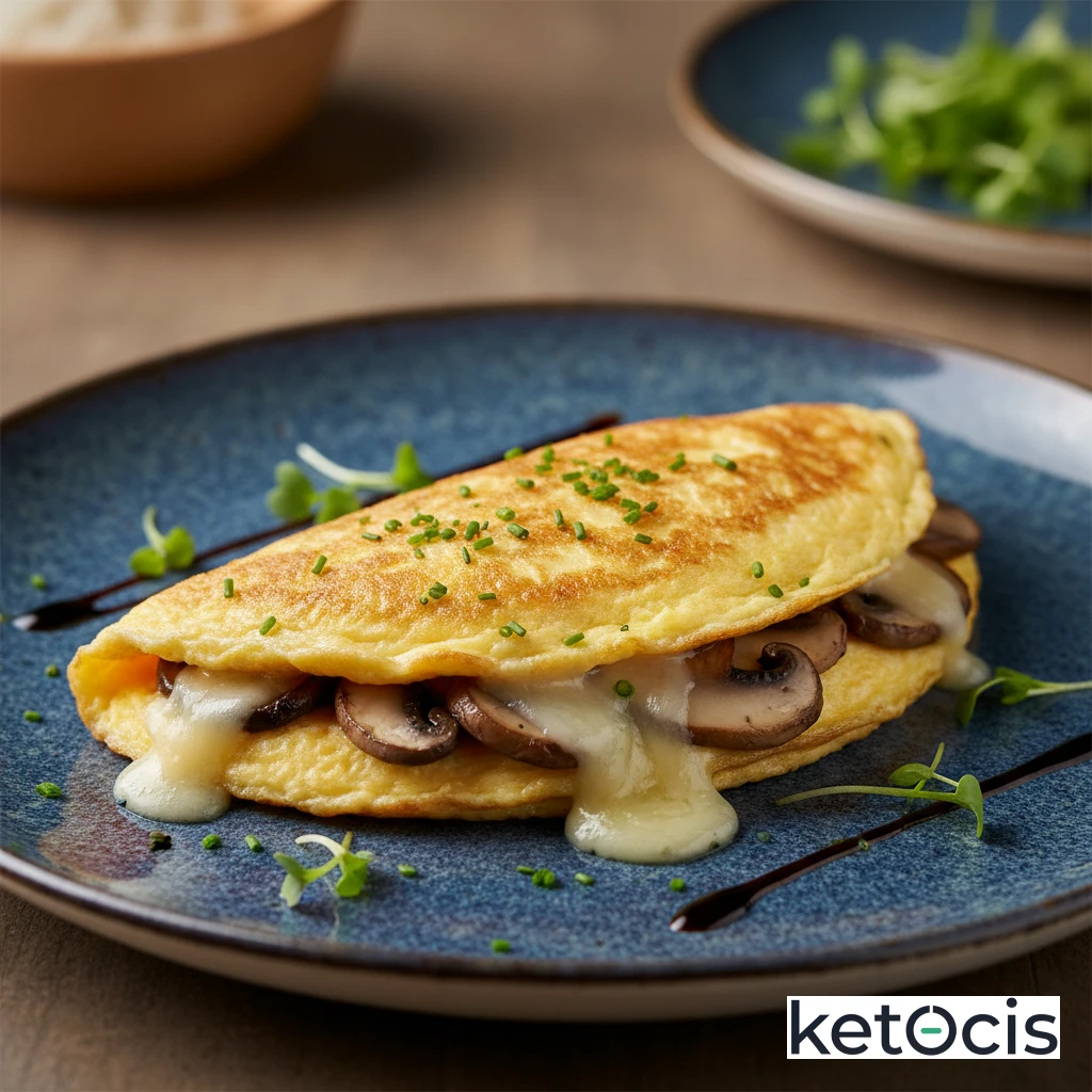 Omelette de champiñones portobello y queso gruyere