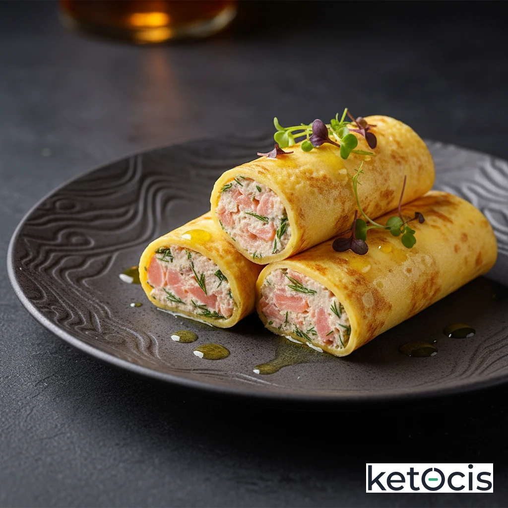 Rollitos de tortilla francesa rellenos de paté de salmón
