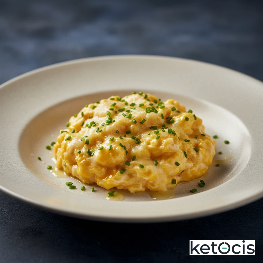 Huevos revueltos con queso gouda y cebollino fresco