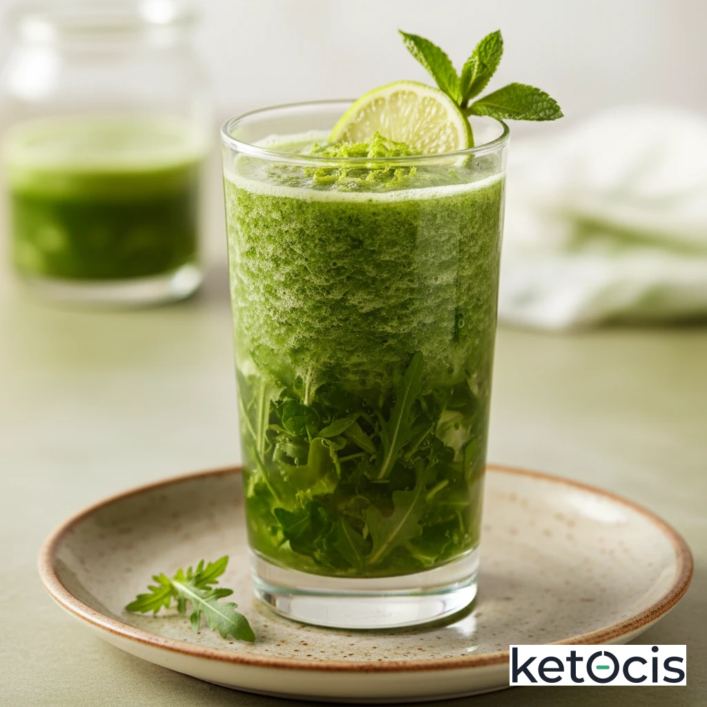 Batido verde de rúcula pepino y zumo de lima natural