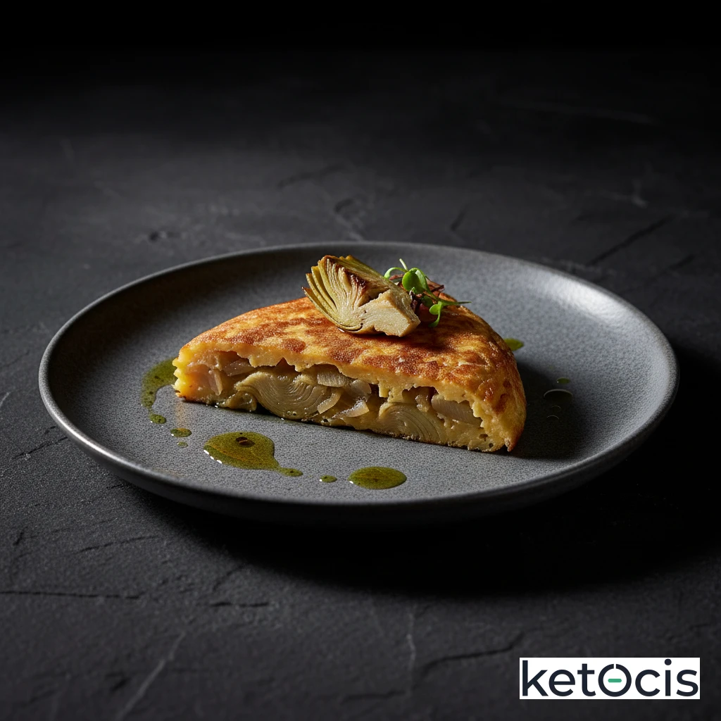 Tortilla de alcachofas de bote y cebolla pochada