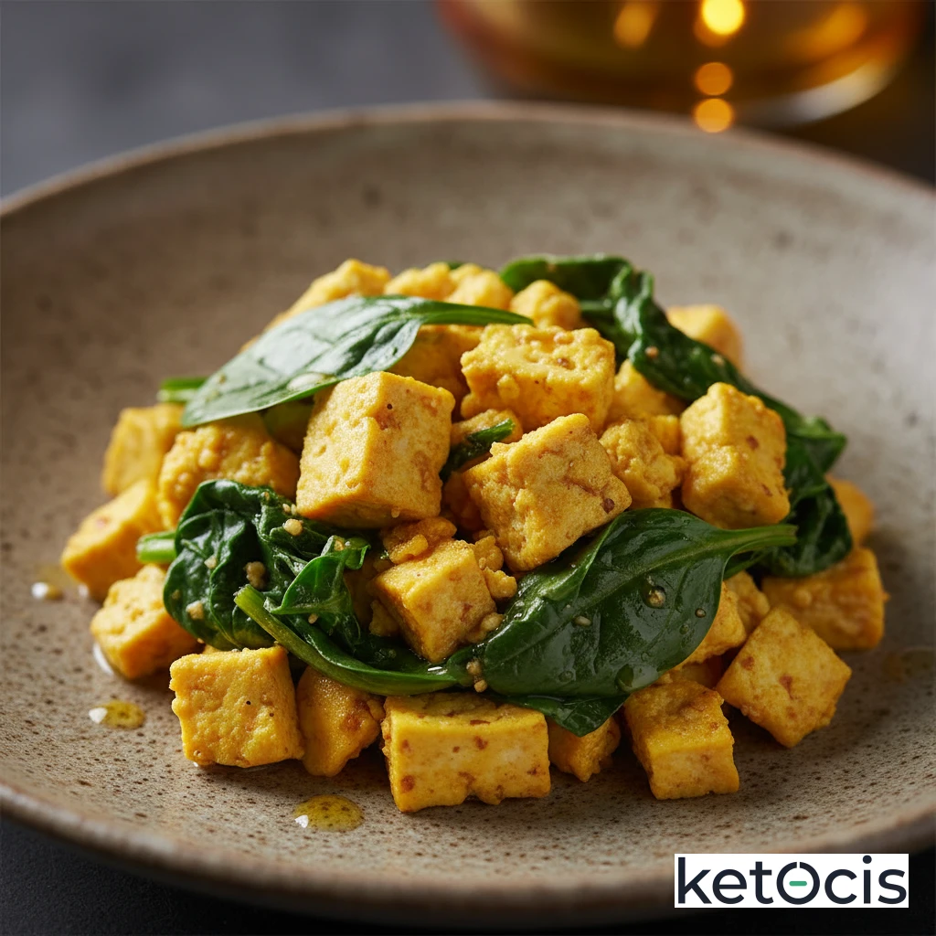 Revuelto de tofu firme con cúrcuma y espinacas frescas