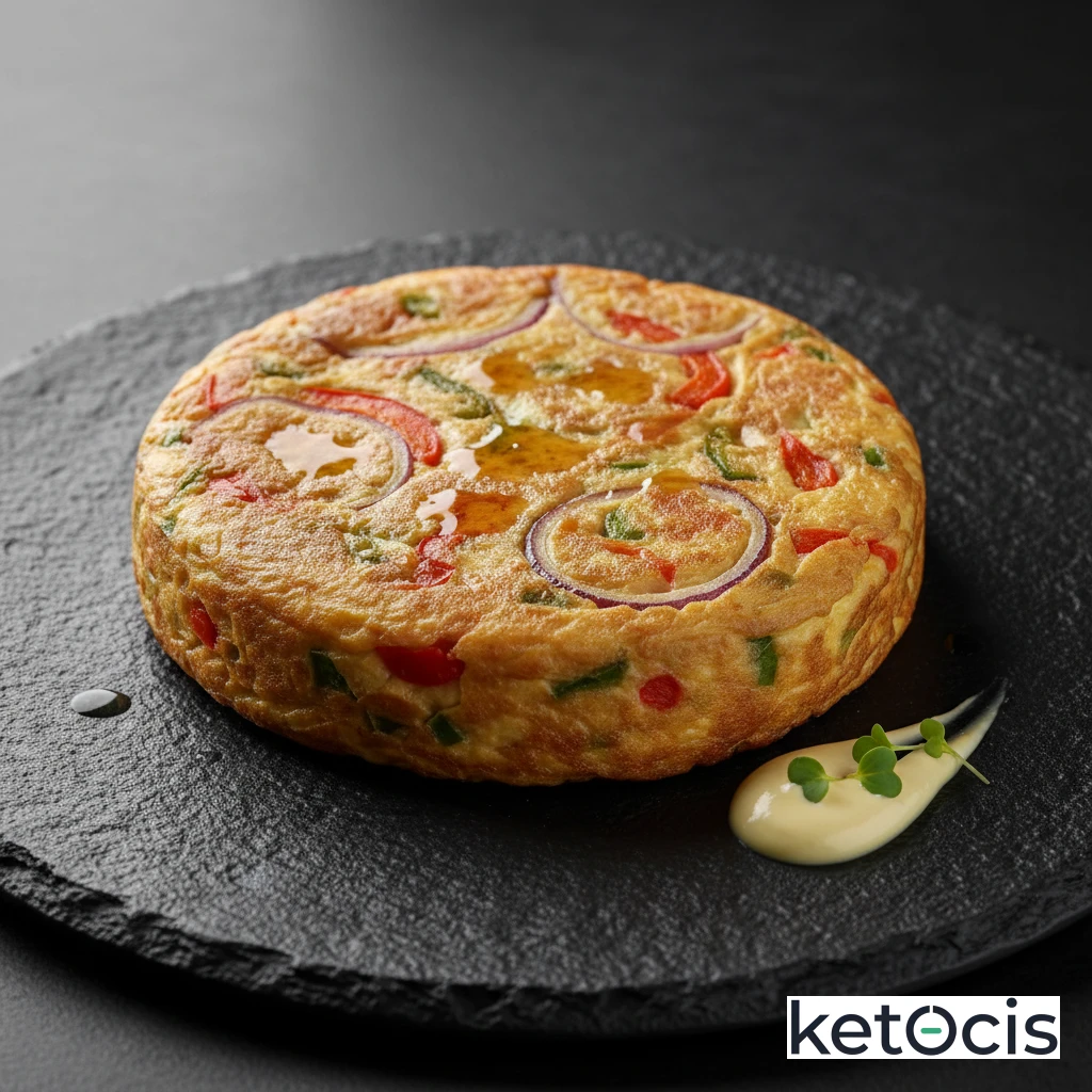 Tortilla de pimientos rojos y verdes con cebolla morada