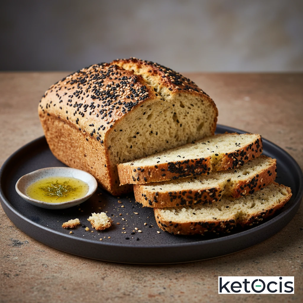 Pan keto de molde al horno con semillas de sésamo negro