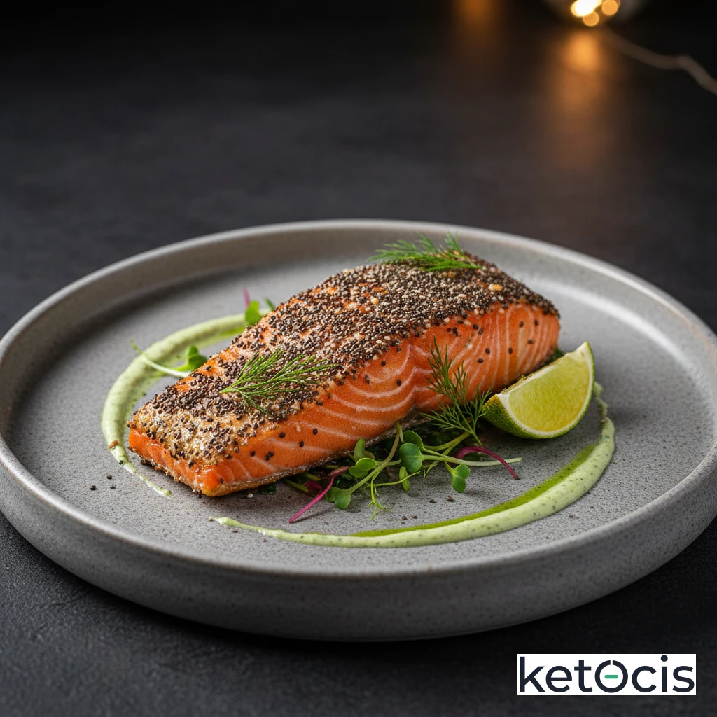 Filete de salmón al horno con costra de semillas de chía