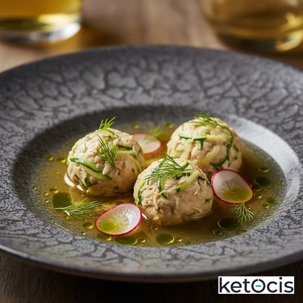 Albóndigas de pollo y calabacín en caldo claro