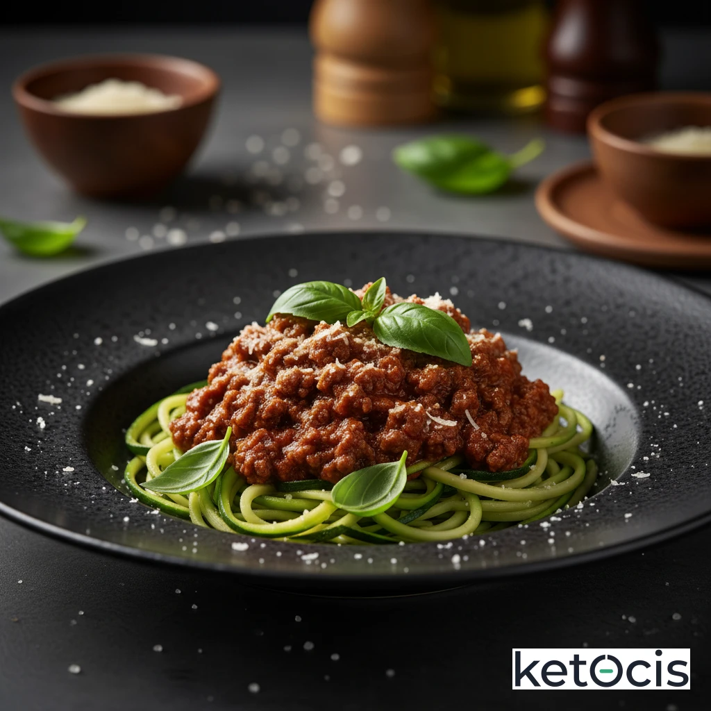 Ragú de carne picada de res con espaguetis de calabacín