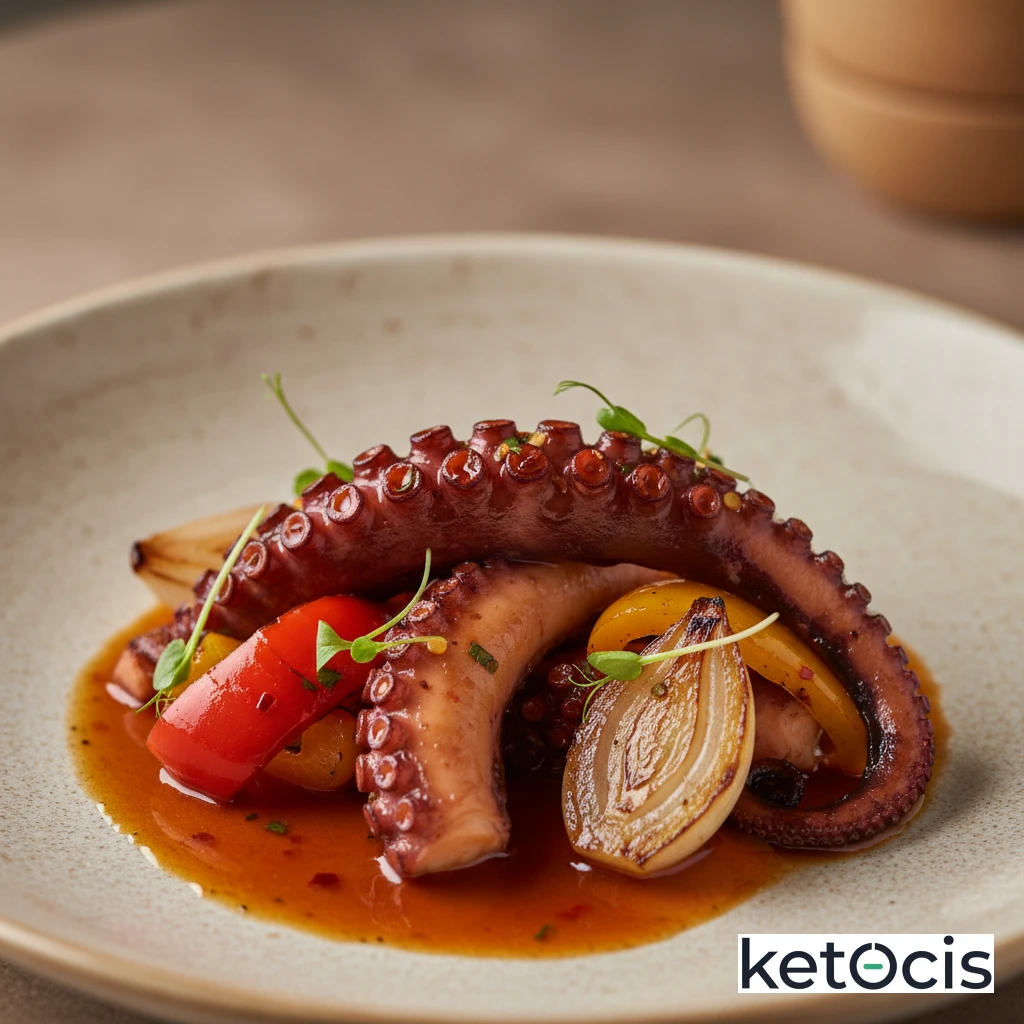Estofado de pulpo con cebolla y pimentón picante