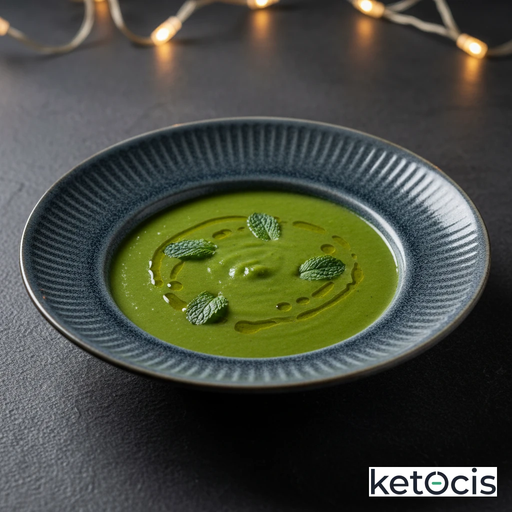 Crema de calabacín verde con hojas de menta fresca