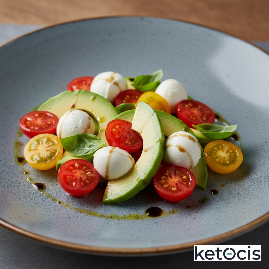 Ensalada de aguacate tomate cherry y mozzarella fresca