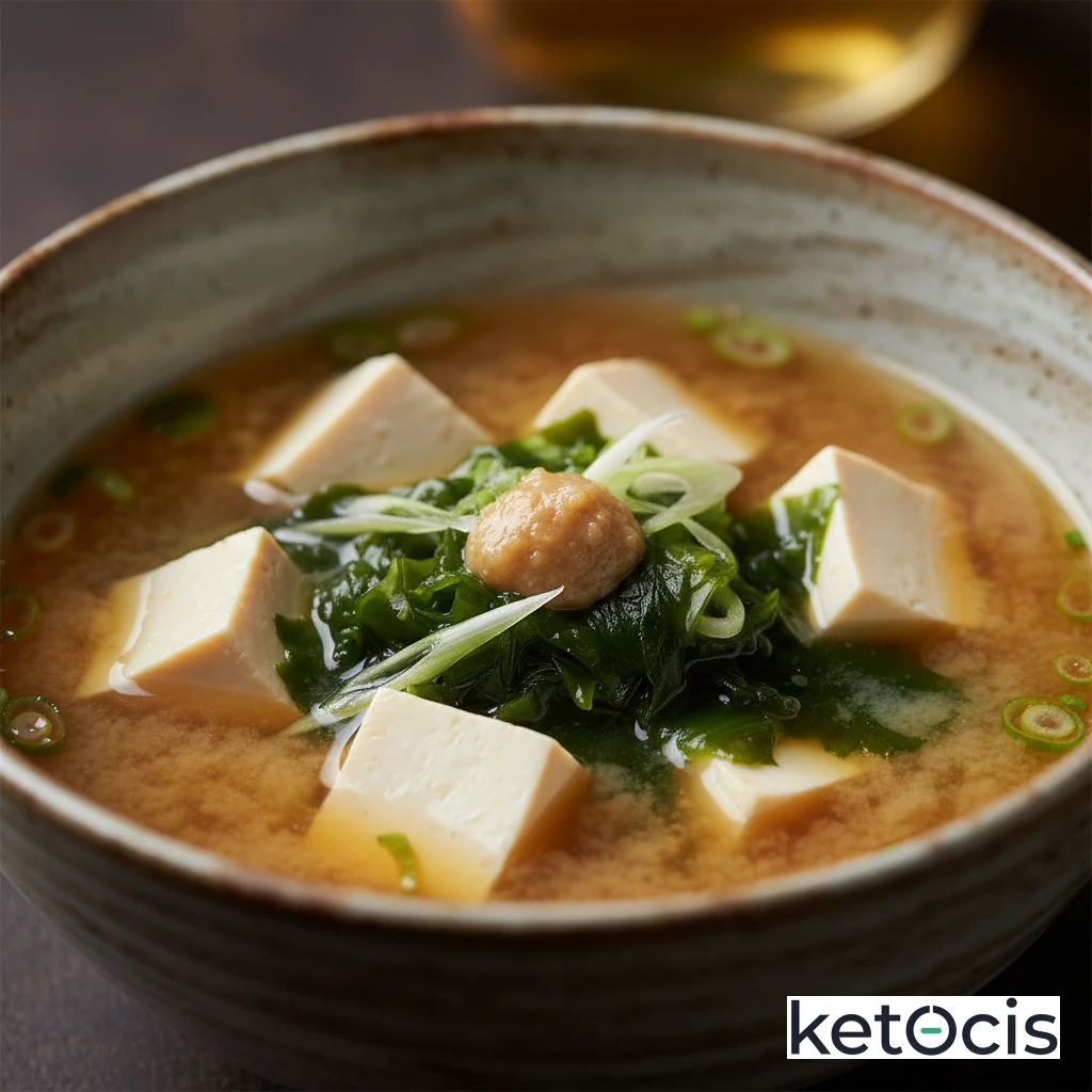 Sopa de miso tradicional con dados de tofu sedoso