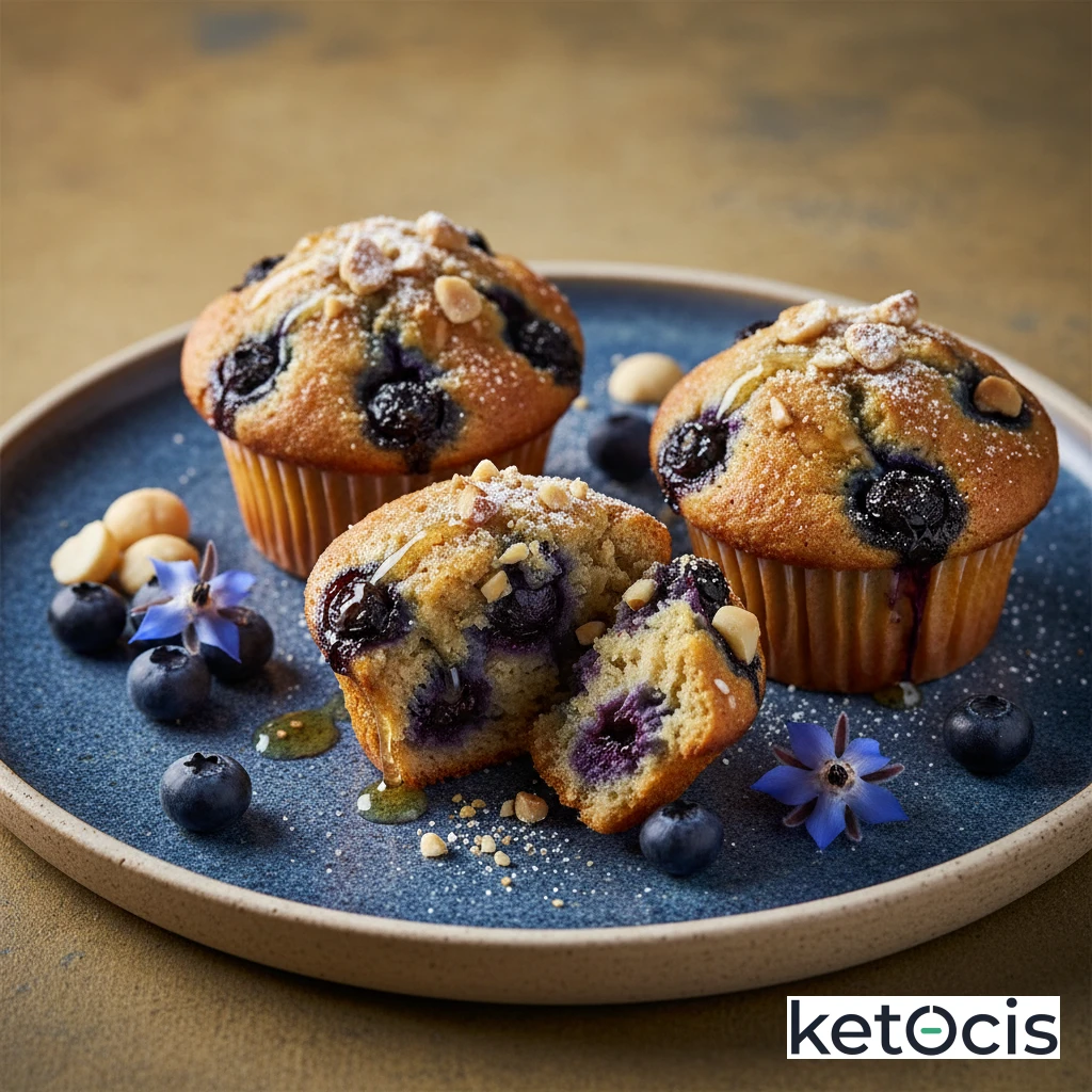 Muffins de arándanos frescos con harina de macadamia