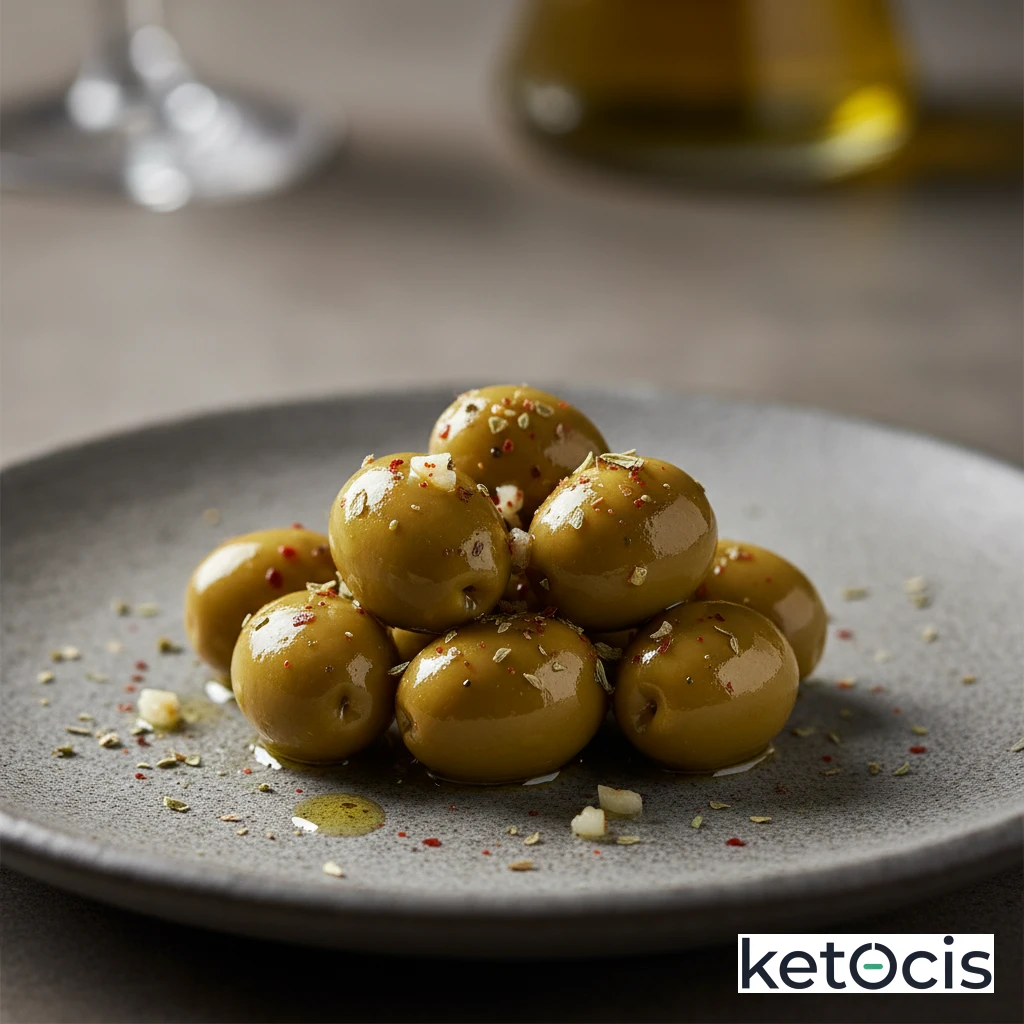 Aceitunas verdes aliñadas con ajo pimentón y orégano
