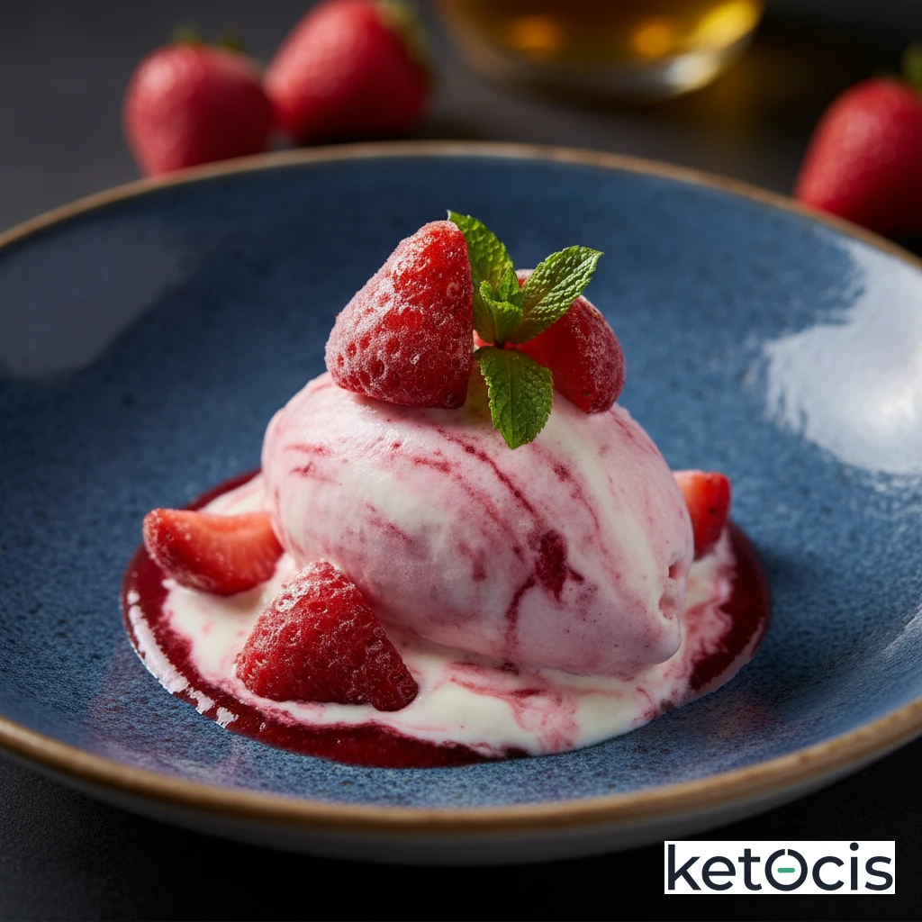Helado de fresas congeladas batidas con yogur natural