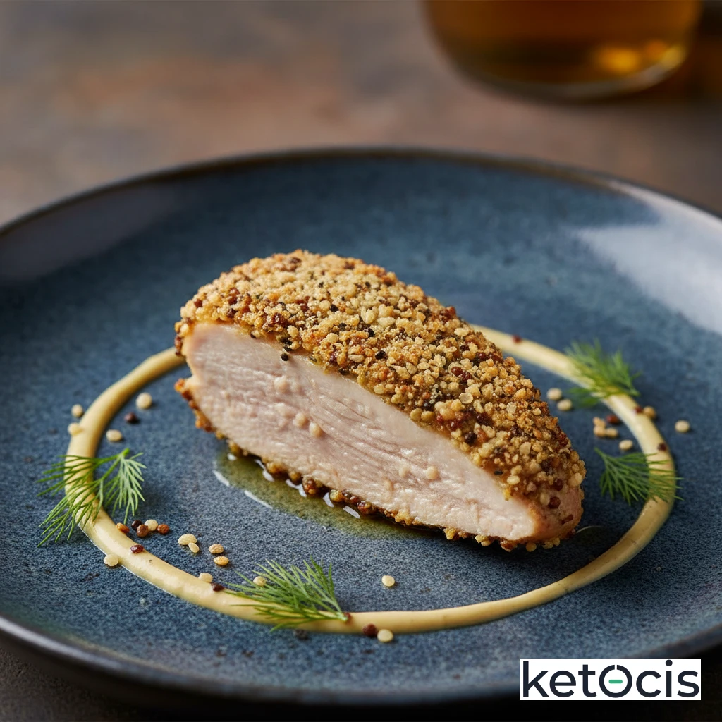 Pollo asado con costra de semillas de cáñamo y mostaza