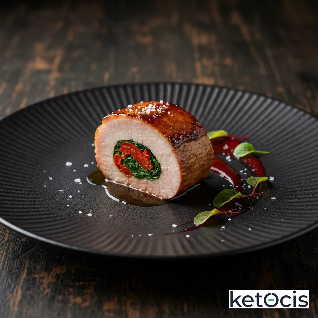 Lomo de cerdo relleno de pimientos del piquillo y espinaca