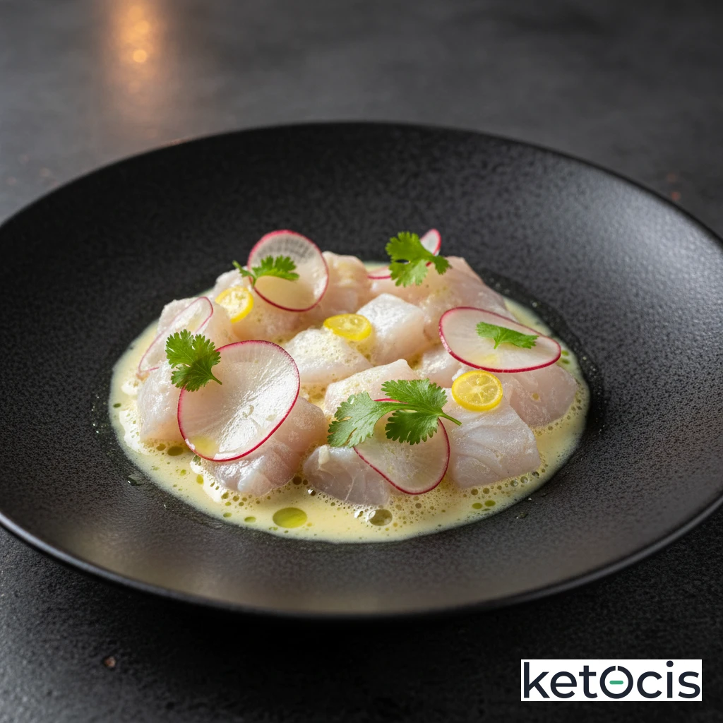 Ceviche de corvina con rábano picante y cilantro fresco