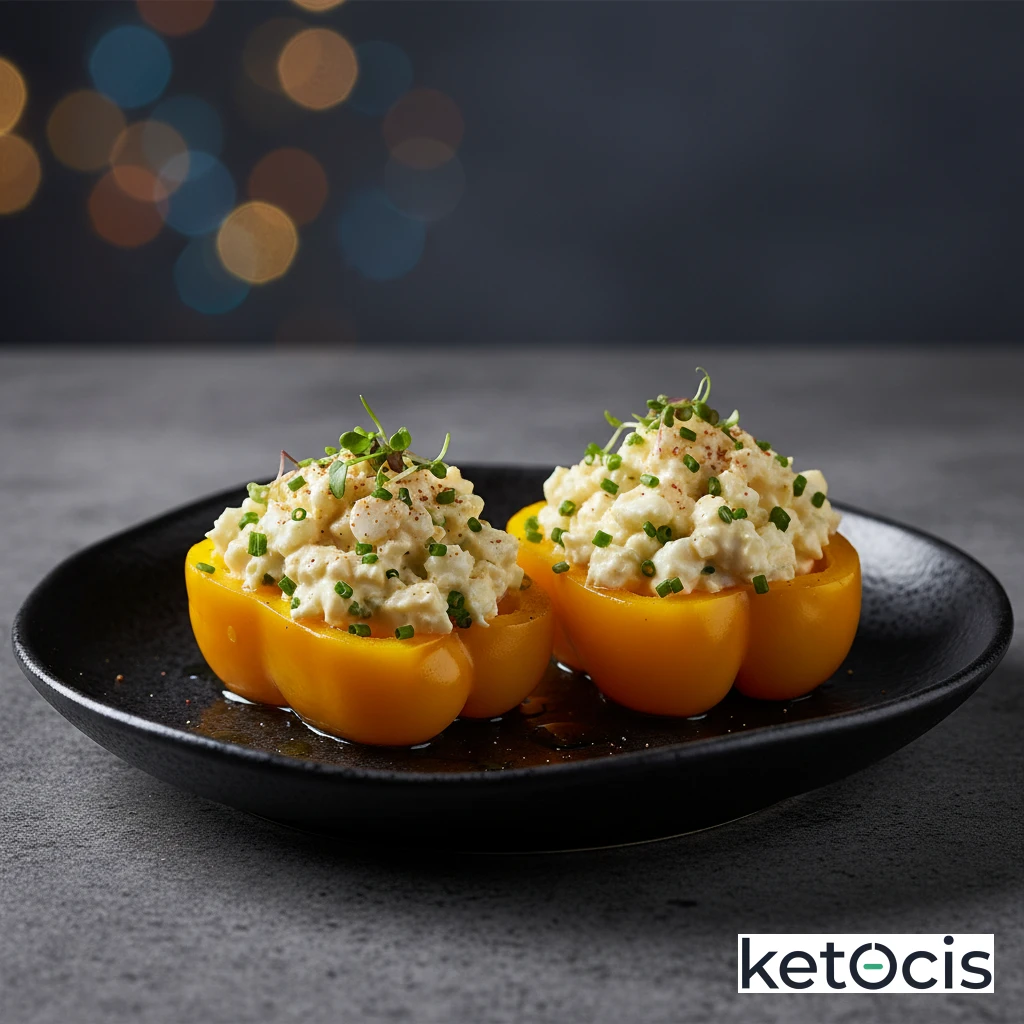 Pimientos amarillos rellenos de ensalada de huevo y mayonesa