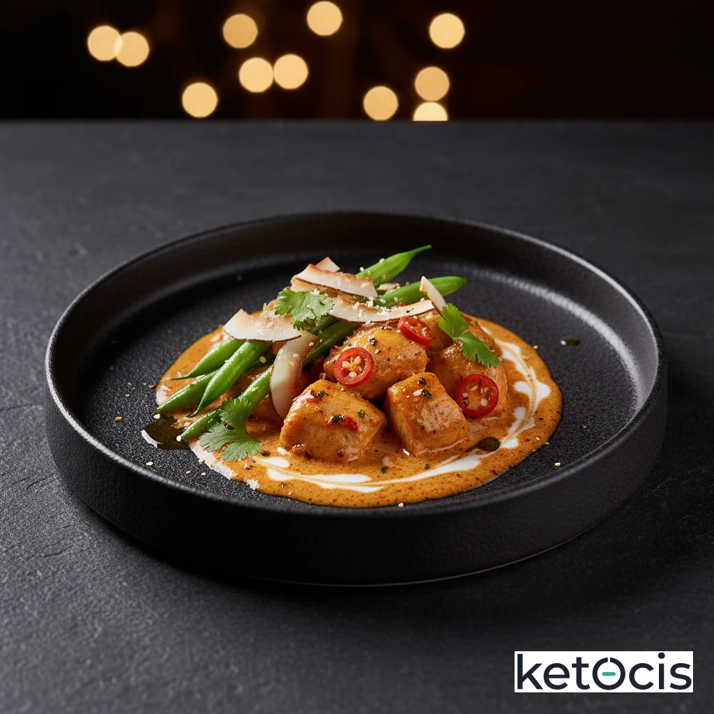Pollo al curry rojo suave con judías verdes y coco
