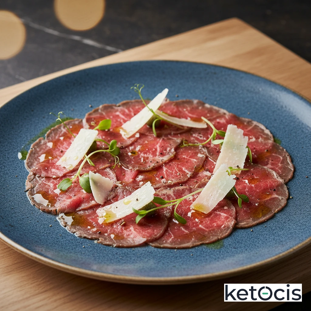 Carpaccio de ternera con virutas de queso manchego curado