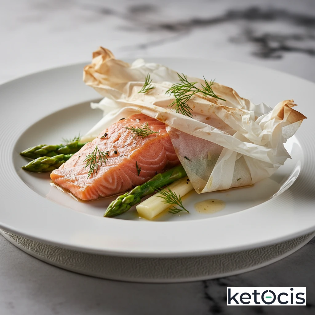 Salmón al papillote con espárragos trigueros y eneldo