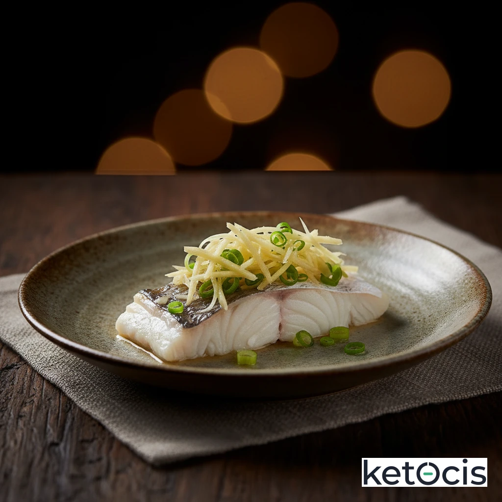 Pescado blanco al vapor con jengibre rallado y cebolleta