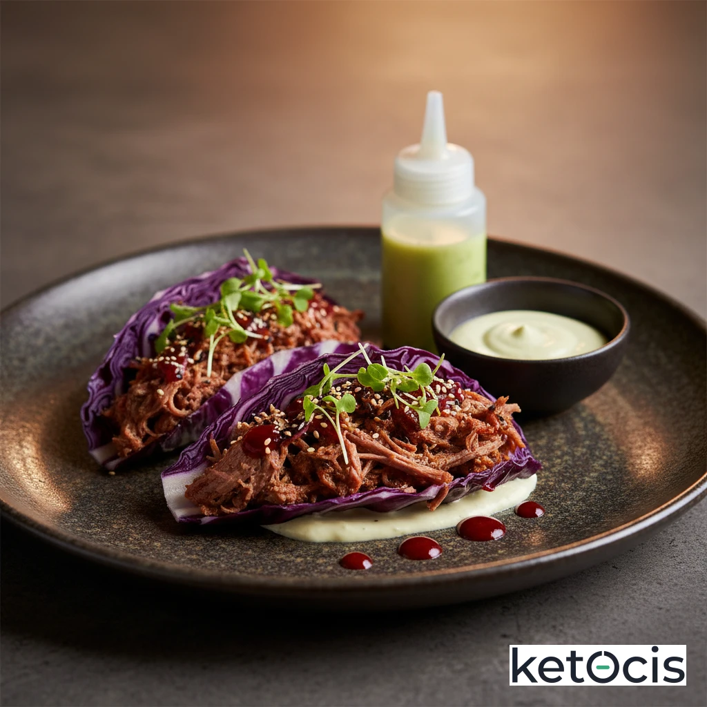 Tacos en hojas de repollo con carne mechada de ternera