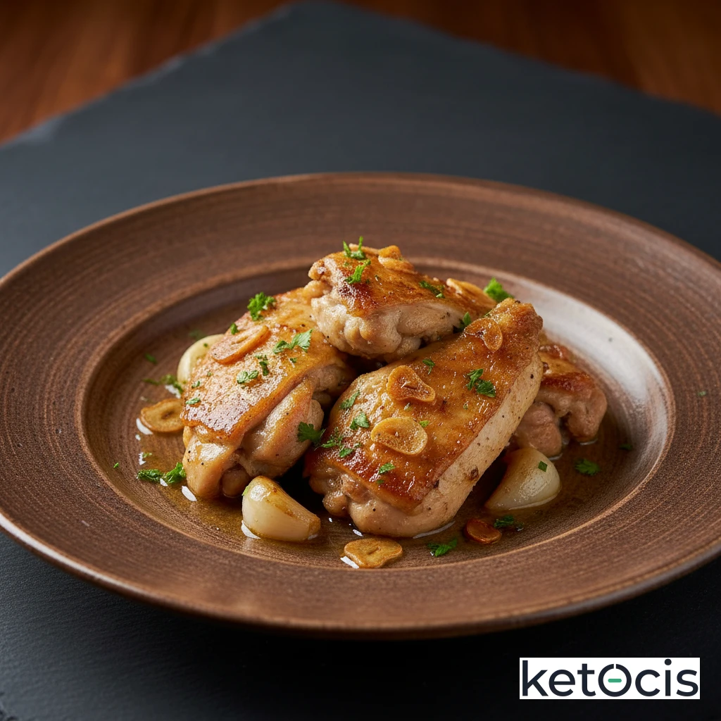 Pollo al ajillo tradicional cocinado en manteca de cerdo