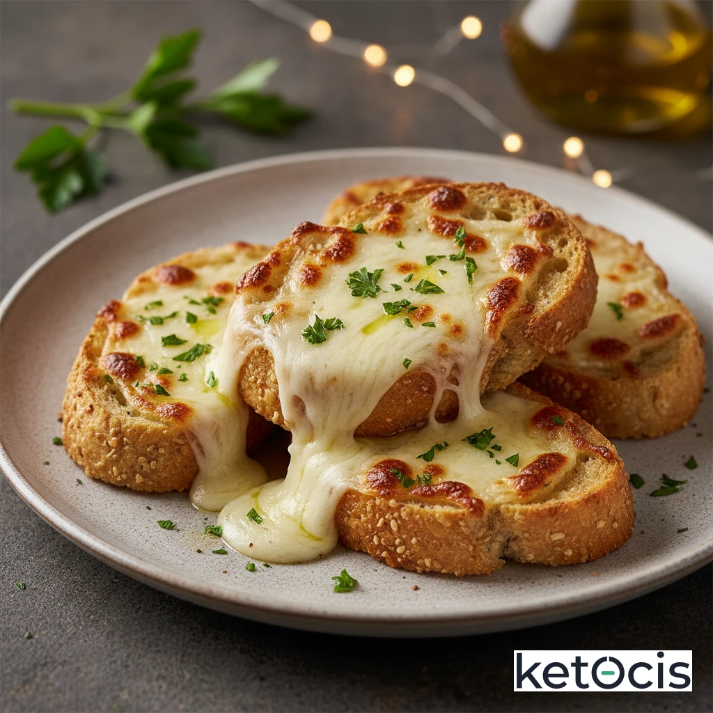 Pan de ajo hecho con harina de almendras y mozzarella