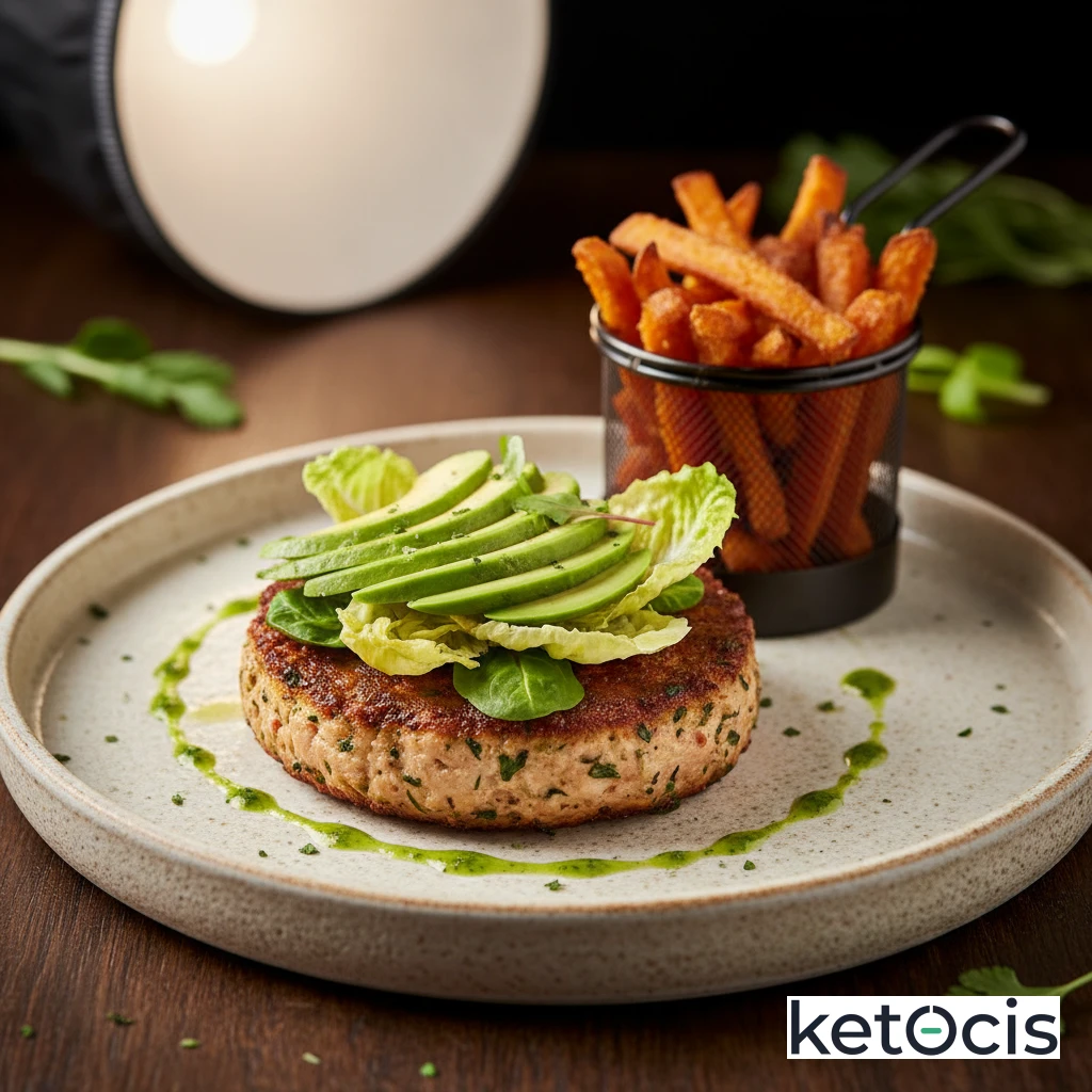 Hamburguesa de pollo picado con aguacate y lechuga