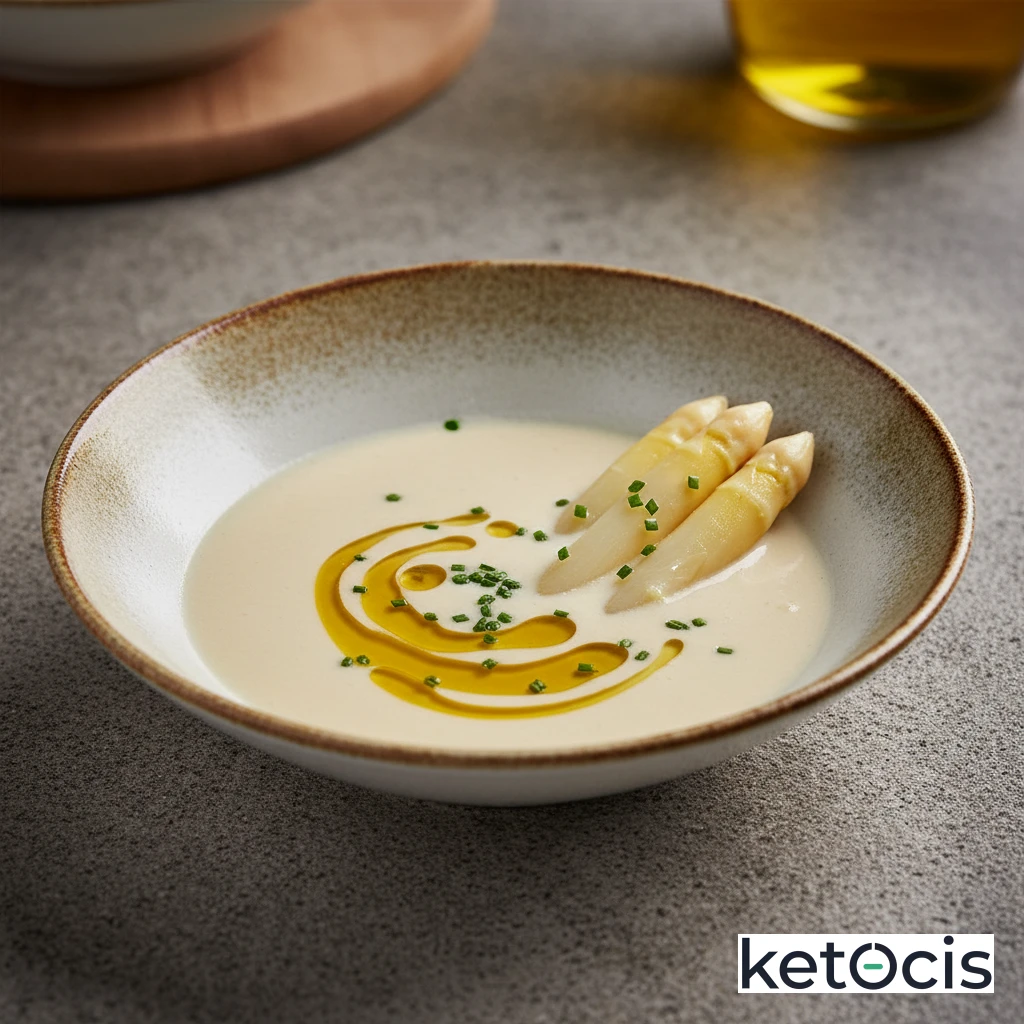 Crema de espárragos blancos de bote con aceite de oliva