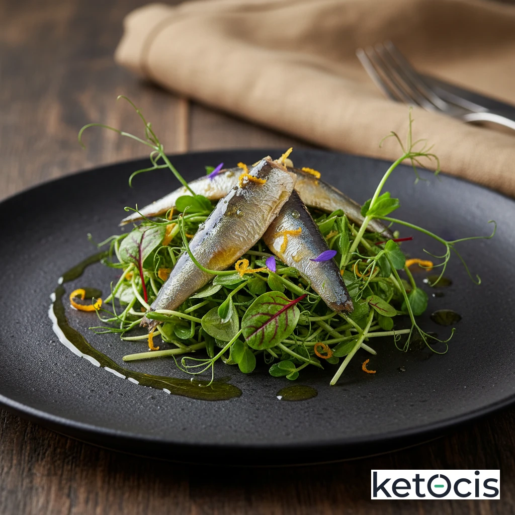 Ensalada de brotes tiernos con sardinas en aceite de oliva