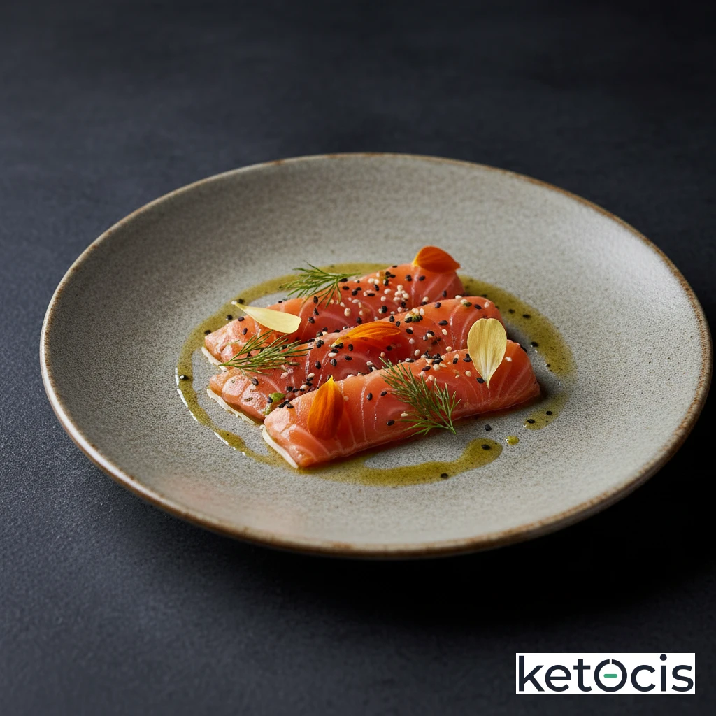 Salmón crudo marinado en tamari y aceite de sésamo