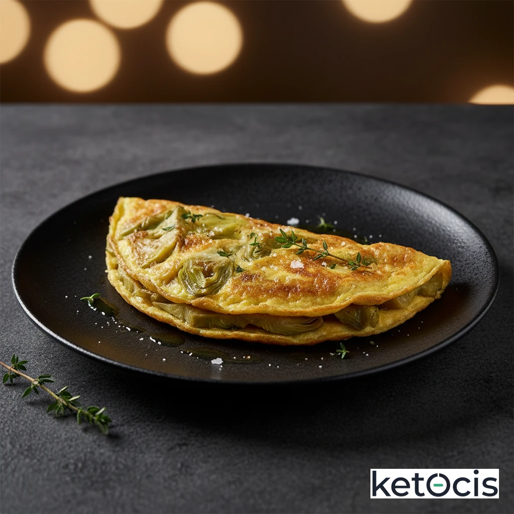 Tortilla de alcachofas frescas cocinadas a fuego lento