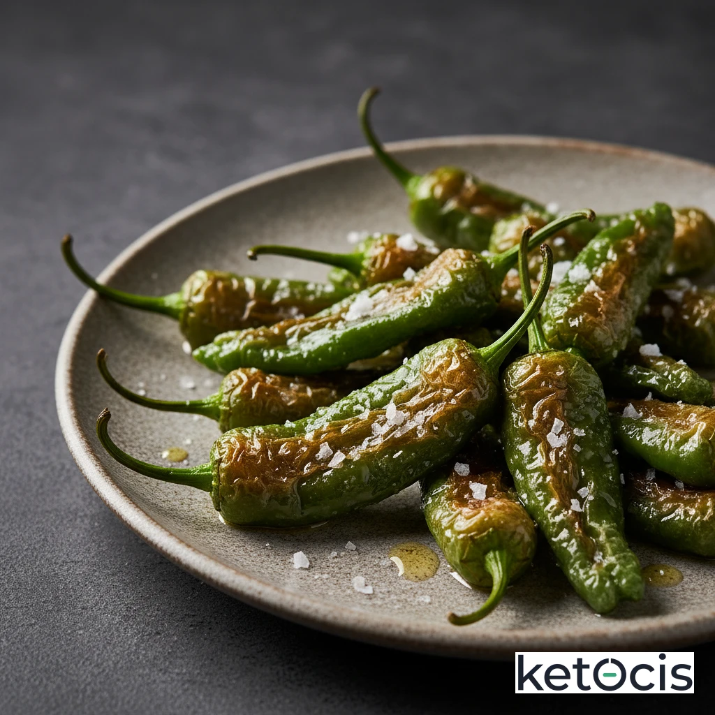 Pimientos verdes fritos enteros con sal marina gruesa