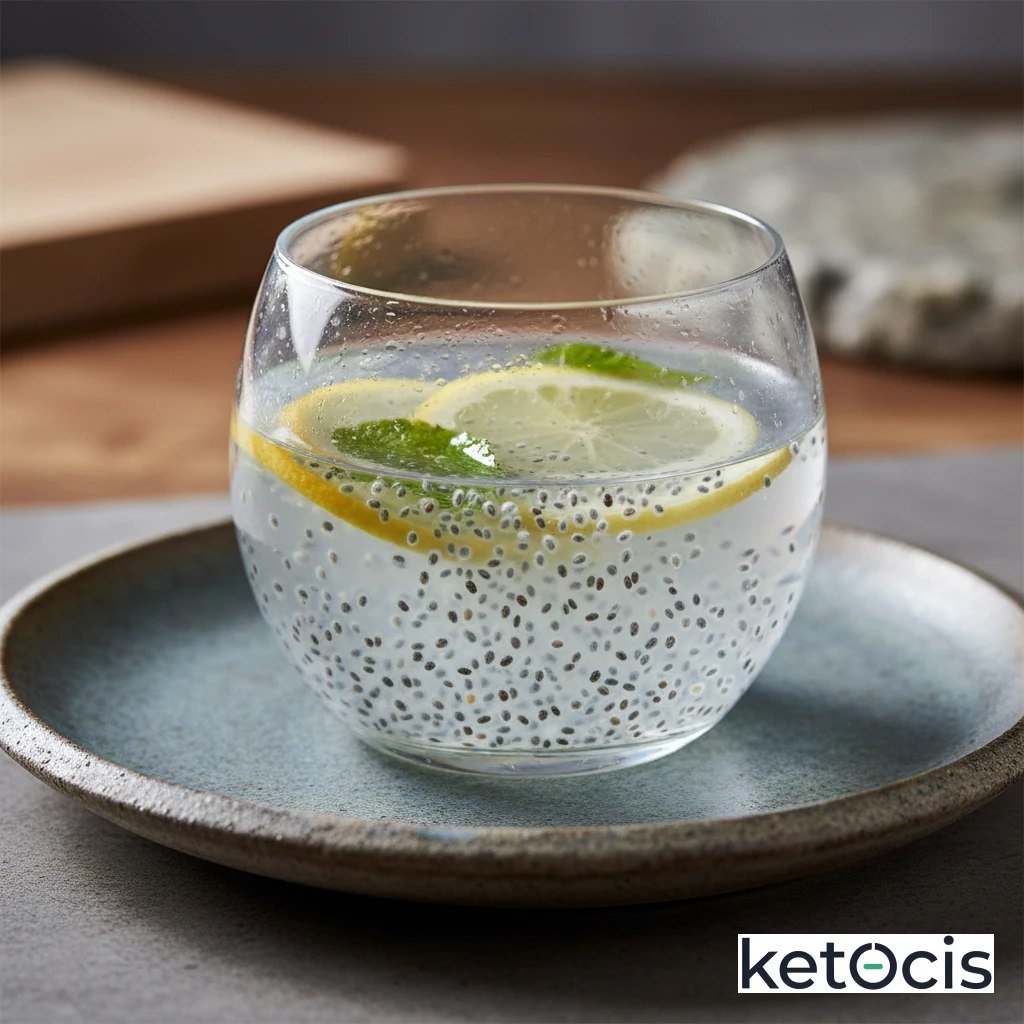 Agua fría con semillas de chía hidratadas y limón