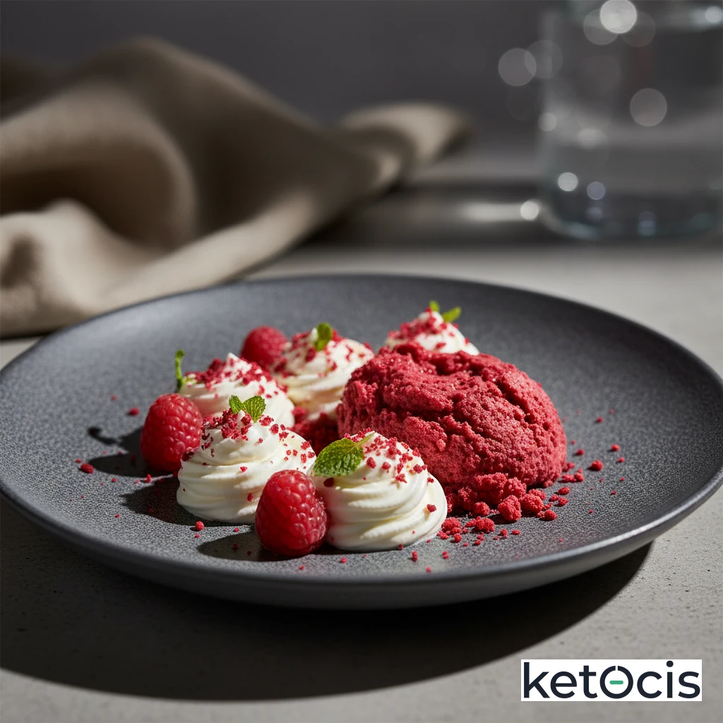 Mousse de frambuesas trituradas y queso crema batido