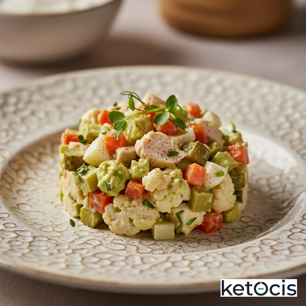 Ensaladilla rusa keto usando coliflor cocida en lugar de patata