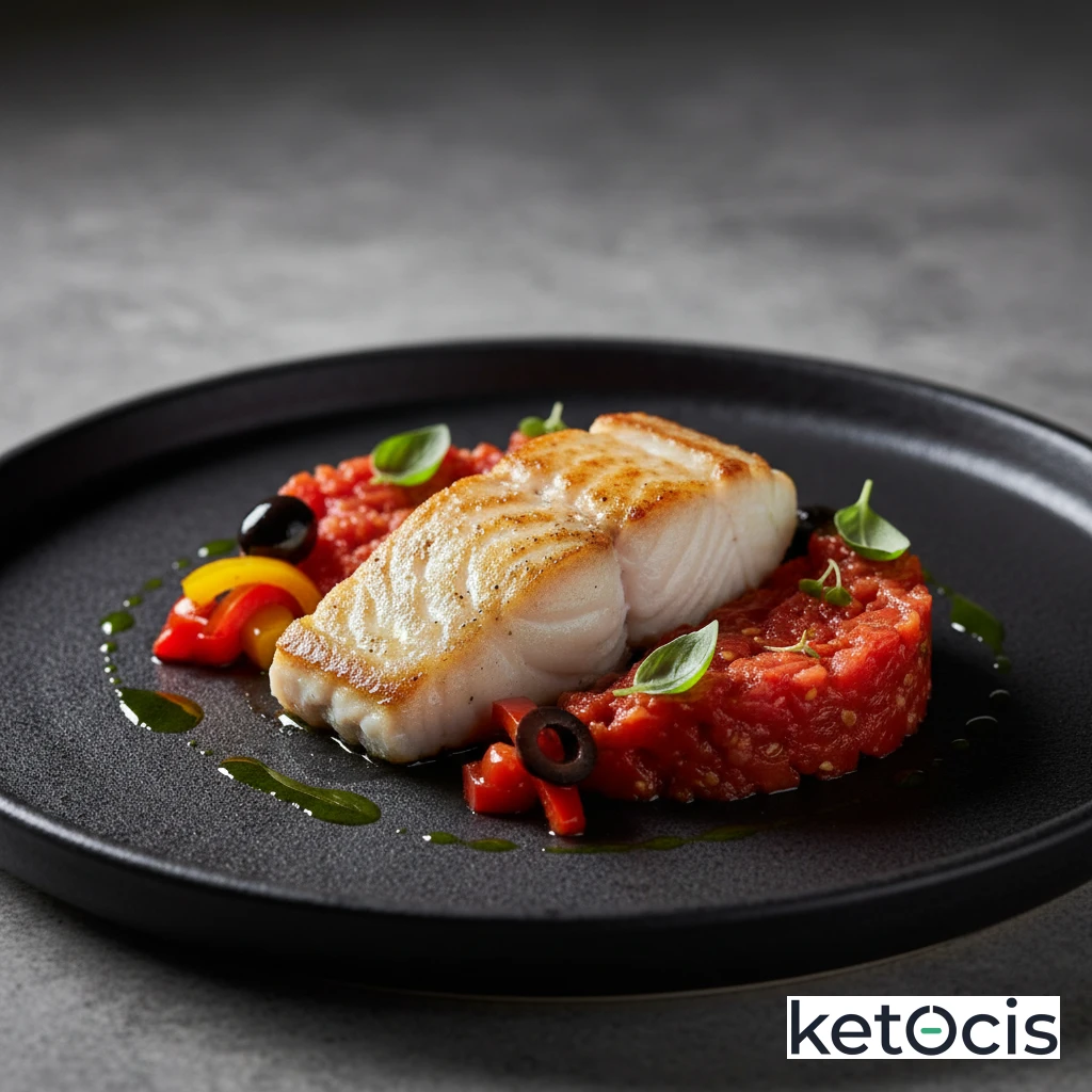 Cazuela de bacalao fresco con tomate natural triturado