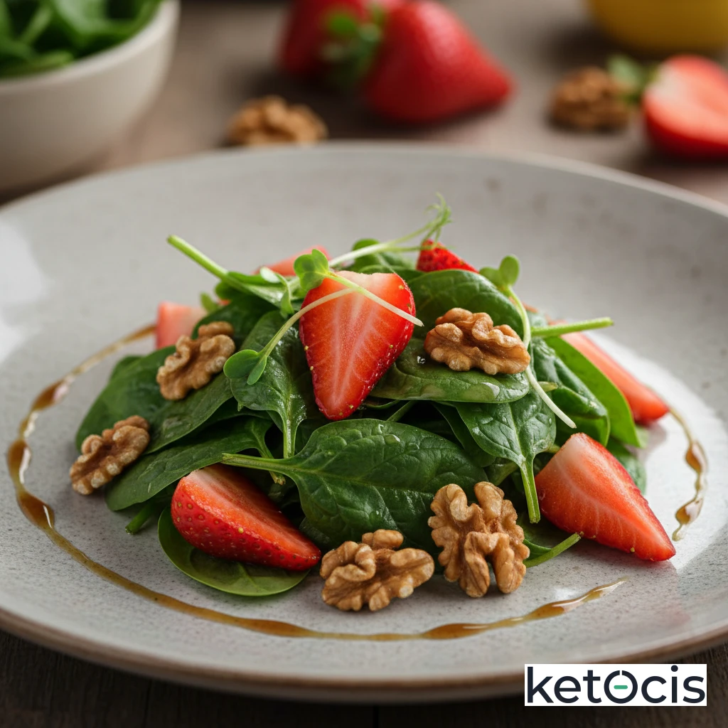 Ensalada de espinacas crudas con fresas frescas y nueces