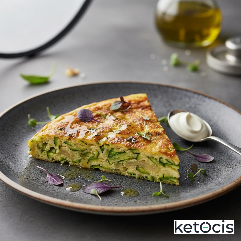 Frittata de calabacín rallado y cebolla cocinada en sartén