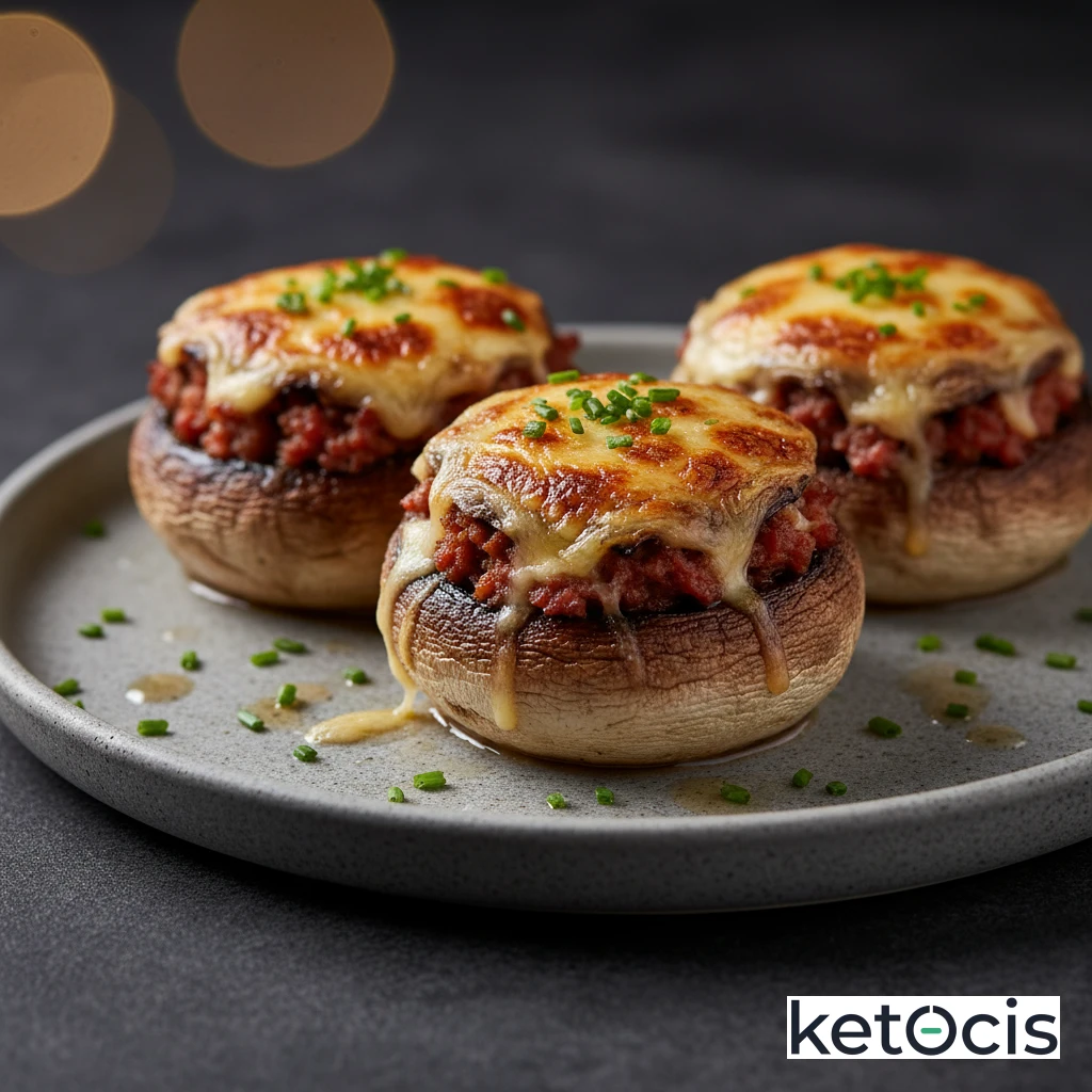 Champiñones rellenos de carne picada y gratinados al horno