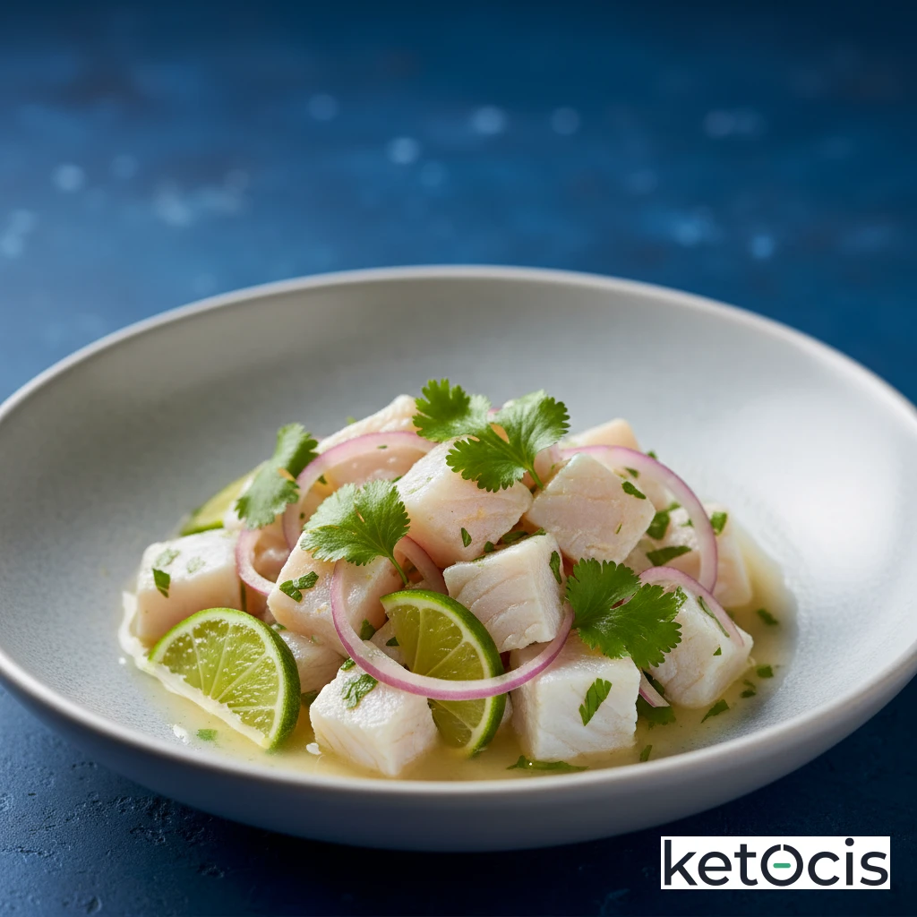 Ceviche de pescado blanco con cilantro y lima sin carbohidratos