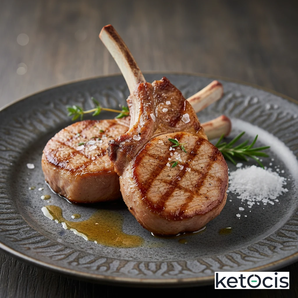 Chuletas de cerdo ibérico a la parrilla con sal en escamas
