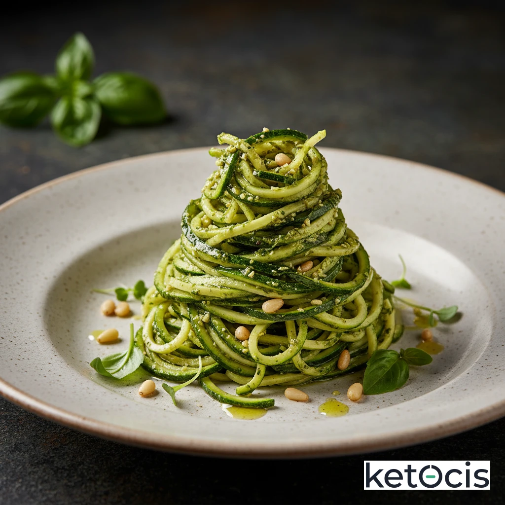 Espaguetis de calabacín con pesto de albahaca sin lácteos