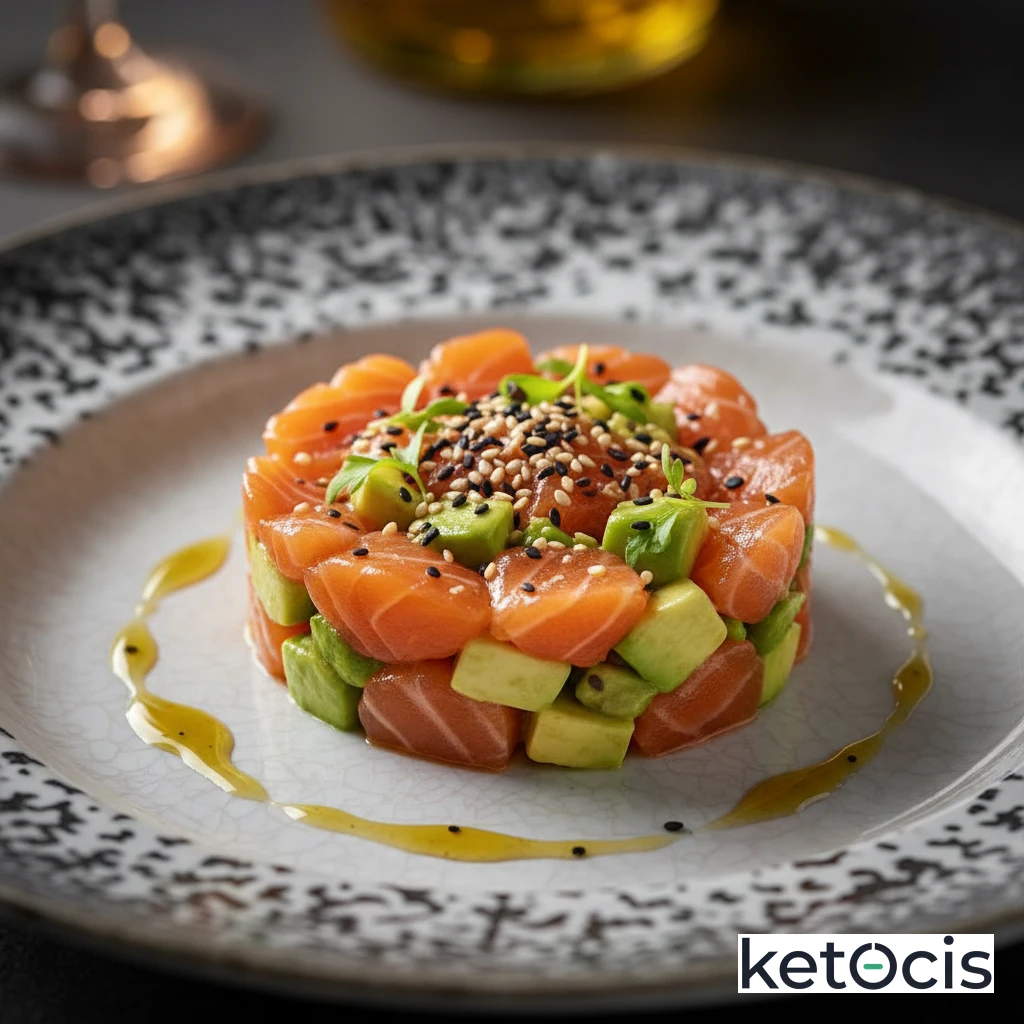 Tartar de salmón fresco con aguacate y aceite de sésamo