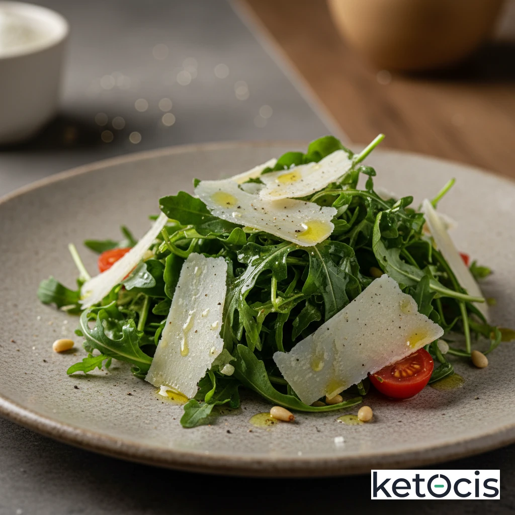 Ensalada de rúcula con lascas de parmesano curado italiano