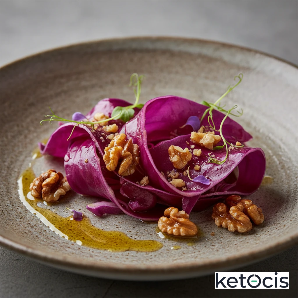 Ensalada de col lombarda cruda con aceite de nuez