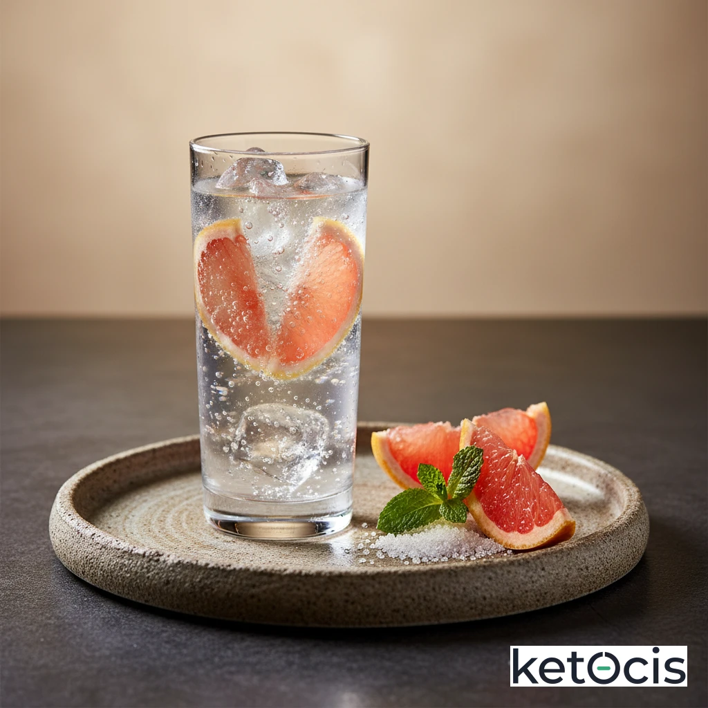 Agua con gas y rodajas de pomelo fresco refrescante