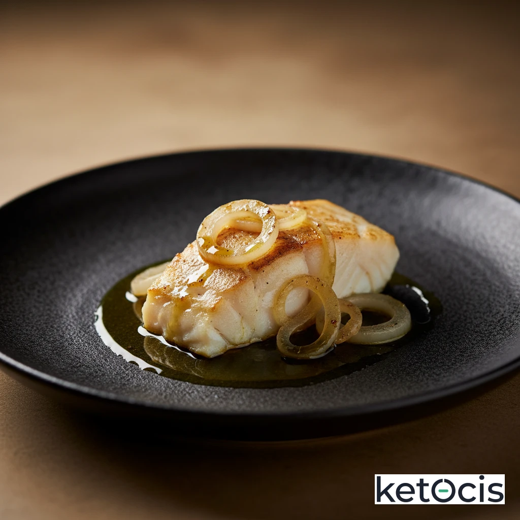 Bacalao fresco al horno con cebolla y aceite de oliva